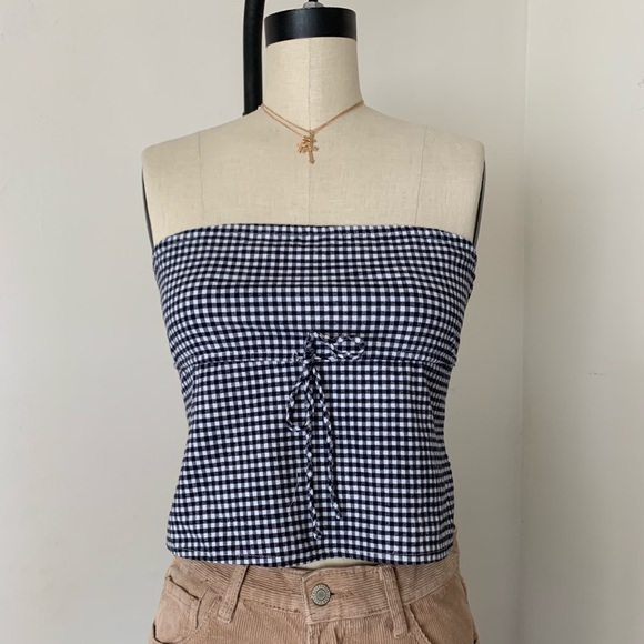 Brandy Melville Tops - Brandy Melville navy plaid Kingsley’s tube top NWT